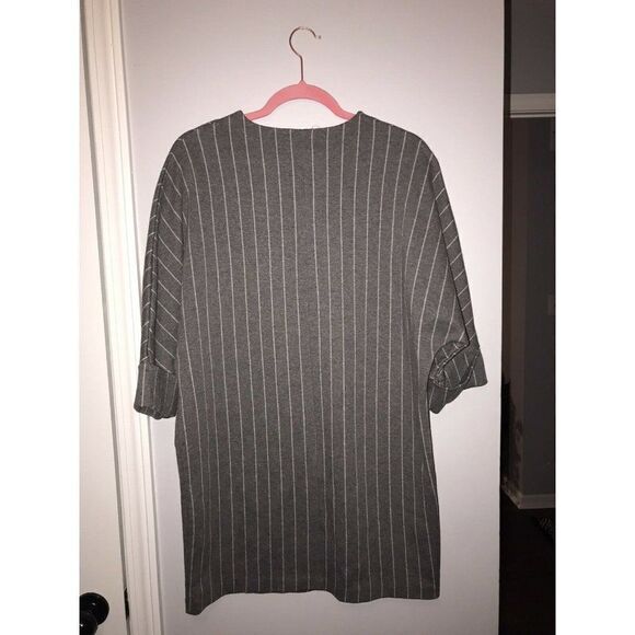 Zara‎ Collection Stripe Short Sleeve Shirt Dress Front Pocket Grey White - Picture 3 of 5